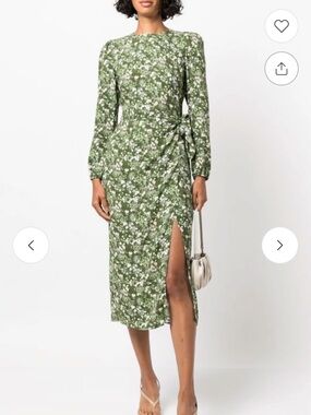 Reformation Reza Green Floral Tie-Waist Midi Dress